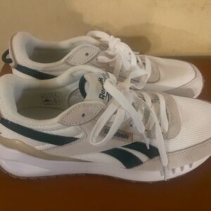 Reebok White and Dark Green Athletic Shoes